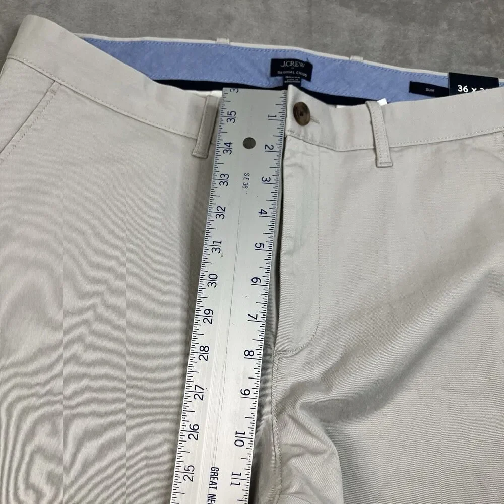 J Crew Chino Pants Mens 36x32 Gray Stone Cotton Stretch Slim Fit Office CO399